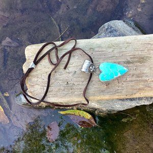 Sterling Silver and Turquoise, Leather Heart Necklace